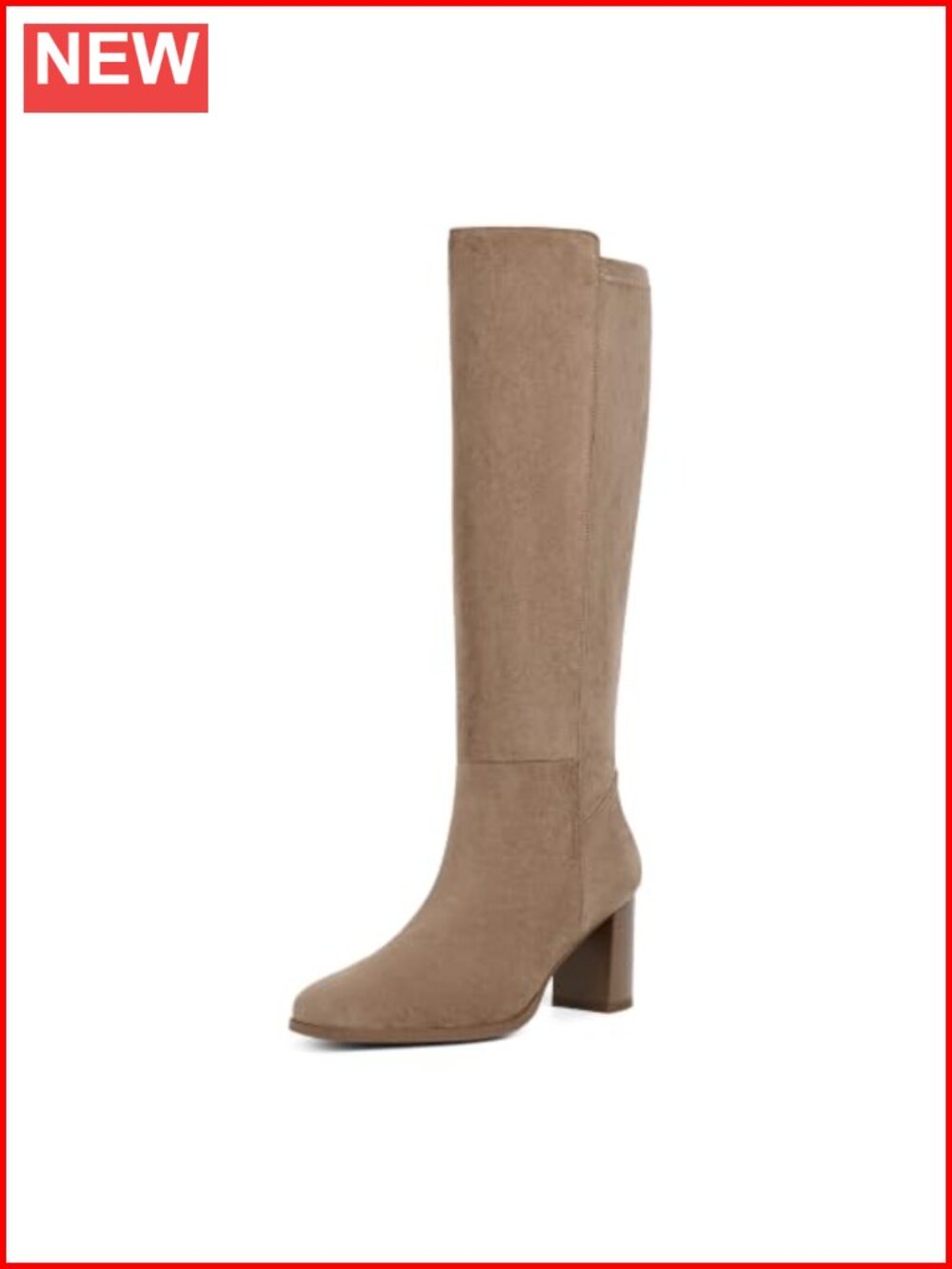 Women's Stretchy Knee High Boots Square Toe Chunky Block Heel Faux Suede
